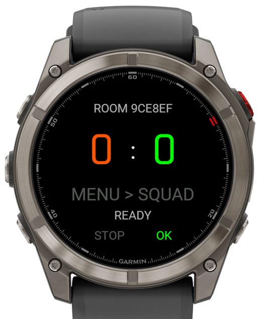 Garmin fenix 8 Pro showing the Mini Basketball room code entry screen with six characters